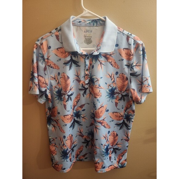 Apt 9 Performance Golf Polo Shirt Blue Pink Hawaiian Premier Flex Men's Size L - Picture 1 of 4